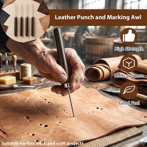 4 Pcs Leather Sewing Awl Tool, Scratch Awl Tool with Wooden Handle for Punching, Stitching & Marking, Heavy Duty Leather Awls for Shoe Repair & DIY Craft in Kuwait