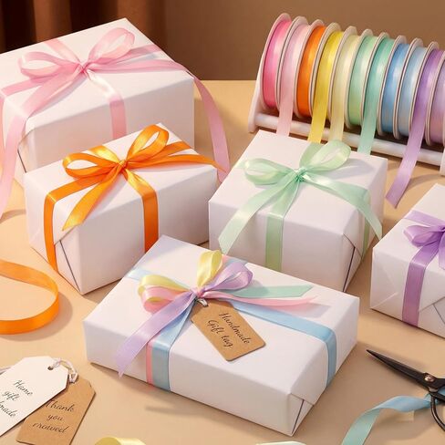 woric 120 Yards Rainbow Ribbon 12 Colors 3/8" x 10 Yards/Roll, Colorful Satin Spring Ribbon for Craft Projects Hair Bows Gift Wrapping Wedding Baby Shower Party Holiday Decor in Kuwait