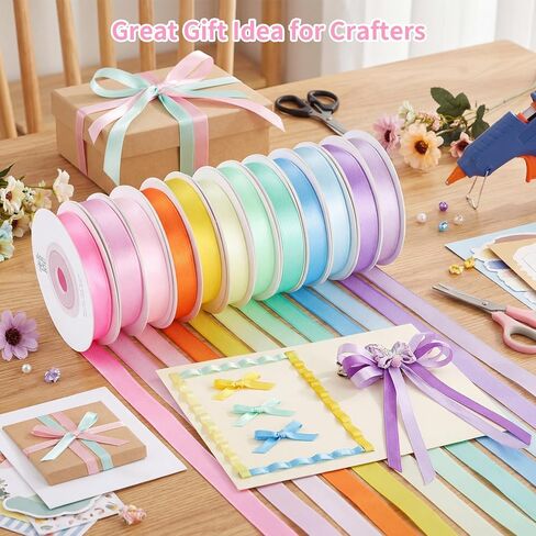 woric 120 Yards Rainbow Ribbon 12 Colors 3/8" x 10 Yards/Roll, Colorful Satin Spring Ribbon for Craft Projects Hair Bows Gift Wrapping Wedding Baby Shower Party Holiday Decor in Kuwait