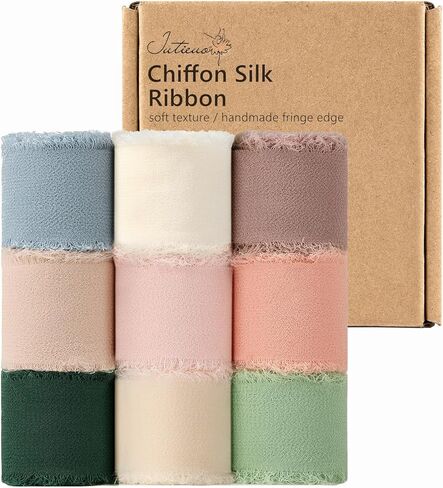 Dusty Blue Chiffon Ribbon 1.5 Inch x 21 Yards Handmade Fringe Chiffon Silk Ribbon for Gift Wrapping Wedding Invitations Bridal Bouquets Crafts Home Decor in Saudi Arabia