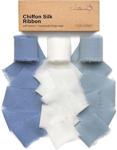 Dusty Blue Chiffon Ribbon 1.5 Inch x 21 Yards Handmade Fringe Chiffon Silk Ribbon for Gift Wrapping Wedding Invitations Bridal Bouquets Crafts Home Decor in Saudi Arabia