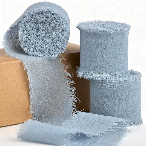 Dusty Blue Chiffon Ribbon 1.5 Inch x 21 Yards Handmade Fringe Chiffon Silk Ribbon for Gift Wrapping Wedding Invitations Bridal Bouquets Crafts Home Decor in Saudi Arabia