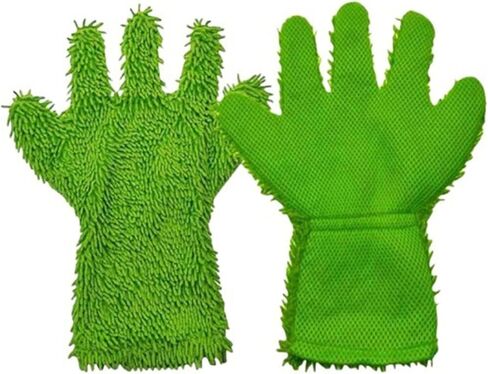 Pumio Car Wash Mitt Gloves, 1 Pair 5-Finger Microfibre Chenille Car Cleaning Gloves with Elastic Cuff, Wet Or Dry Wash Mitt for Cars, Wheels, Motorcycles, Windows and Household Dusting(Black+Gray) in Saudi Arabia