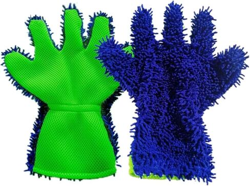 Pumio Car Wash Mitt Gloves, 1 Pair 5-Finger Microfibre Chenille Car Cleaning Gloves with Elastic Cuff, Wet Or Dry Wash Mitt for Cars, Wheels, Motorcycles, Windows and Household Dusting(Black+Gray) in Saudi Arabia