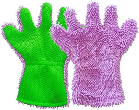 Pumio Car Wash Mitt Gloves, 1 Pair 5-Finger Microfibre Chenille Car Cleaning Gloves with Elastic Cuff, Wet Or Dry Wash Mitt for Cars, Wheels, Motorcycles, Windows and Household Dusting(Black+Gray) in Saudi Arabia