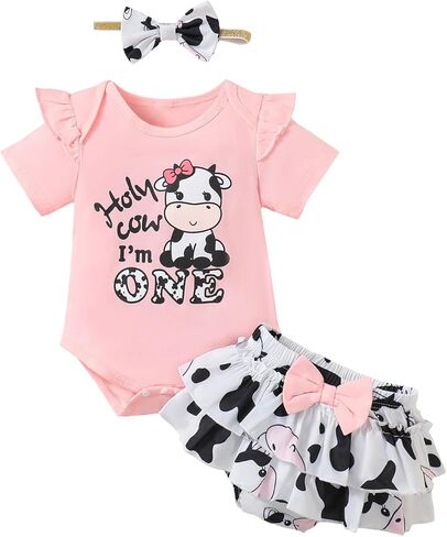 Baby Girl 1st Birthday Outfit Girl First Birthday Outfit Baby Cow Bodysuit in Saudi Arabia