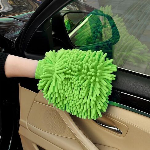 Chenille Scratch-Free Microfiber Wash Mitt, Dual-Sided Car Wash Mitts for Cleaning,Home, Green in Kuwait