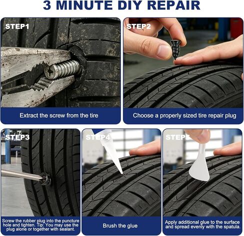 42PCS Tire Repair Rubber Nails Screws Kit with 2 Tubes Black Tire Sealant Glue & Screwdriver, 3 Sizes Universal Screw-in Tire Repair Plugs, Puncture Fix Tools for Car Motorcycle Truck ATV RV Tractor in Kuwait