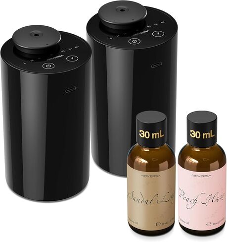 مجموعة ناشر الزيوت العطرية بدون ماء من إيرفيرسا، مع 4 × 10 مل من زيت عطر رائحة الفنادق، موزع هواء صغير محمول يعمل بالبطارية للمنزل ومكتب السيارة، مجموعة AN8 باللون الأسود in Kuwait