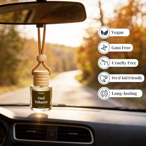 معطر هواء للسيارة تبغ العود، عبوتين، زجاجة زجاجية معلقة من كولوميكس، مزيل تلقائي للرائحة، رائحة طبيعية تدوم طويلاً للسيارة والمنزل والمكتب in Kuwait