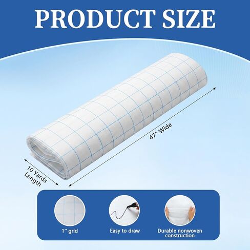 Fanfanwin 47 Inch x 10 Yard Non Woven Precut Pattern Drafting Paper with 1 Inch Grid Tracing Paper for Sewing, Copying, Alteration, Design, and Embroidery in Kuwait