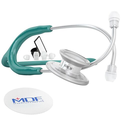 سماعة الطبيب MDF Instruments MD One Epoch خفيفة الوزن من التيتانيوم، للبالغين، أنبوب أزرق داكن، سماعة رأس فضية، MDF777T04 in Kuwait