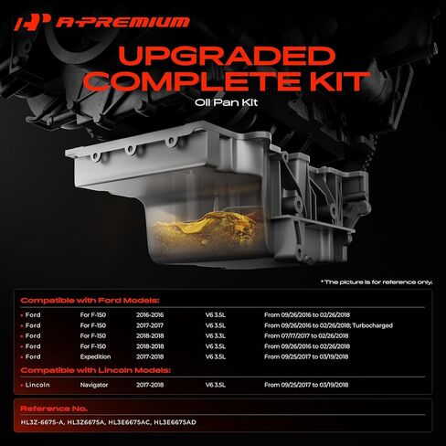 وعاء زيت محرك ألومنيوم مطور ممتاز مع قابس وحشية ومسامير، مناسب لسيارات Ford F150 2016-2017 3.5L، F150 2018 3.3L 3.5L، Expedition 2017-2018 3.5L & Lincoln Navigator 2017-2018 3.5L - HL3Z-6675-A in Kuwait