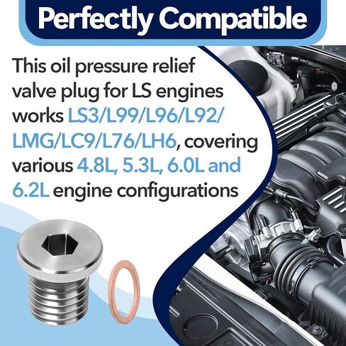 2Pcs Oil Pressure Relief Valve Plug Compatible with LS 2007-2013 Gen IV Engines LS3 L99 L96 L92 LMG LC9 L76 LH6, Oil Bypass Delete Plug Compatible with LS with Crush Washer in Kuwait