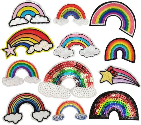 Libiline 12pcs Kid's Embroidered Patch Rainbow Sew On/Iron On Patch Applique Clothes Dress Plant Hat Jeans Sewing Flowers Applique DIY Accessory (Rainbow) in Saudi Arabia