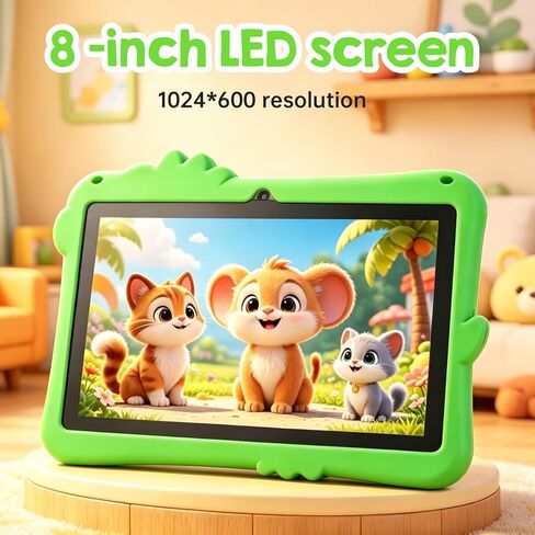 Sanpyl Kid Tablet Children Tablet 8 Inch HD Screen 2GB 16GB Dual Cameras Adjustable Rotating Stand Shockproof Case Stylus OTG Adapter for 8.1 (Green) in Kuwait