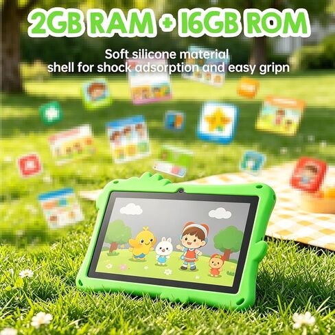 Sanpyl Kid Tablet Children Tablet 8 Inch HD Screen 2GB 16GB Dual Cameras Adjustable Rotating Stand Shockproof Case Stylus OTG Adapter for 8.1 (Green) in Kuwait