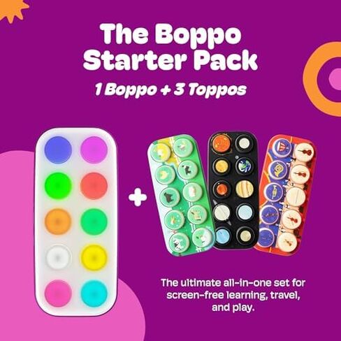 حزمة الكمبيوتر اللوحي التعليمي بدون شاشة Boppo - تتضمن Boppo Tablet و3 حزم توسيع Toppo، بما في ذلك المزرعة والفضاء والموسيقى - أكثر من 70 لعبة وقصة للعائلات - تعليمية ومناسبة للسفر in Kuwait