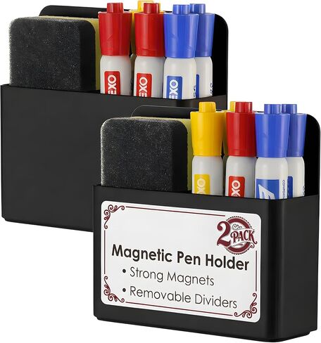 EZ COZY Magnetic Pen Holder,2 Pack Magnetic Dry Erase Marker Holder, Whiteboard Marker Holder, Magnet Pencil Holder, Magnetic Pen Holder for Refrigerator, Locker, Metal Cabinets, Office (Black) in Saudi Arabia