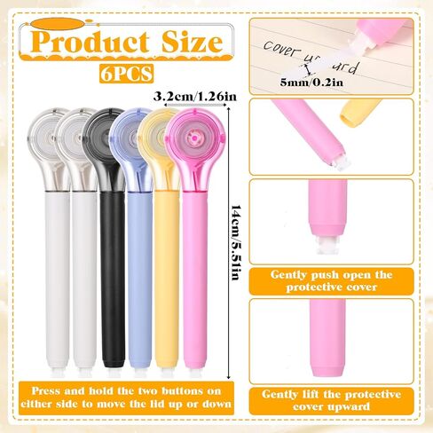 6 Pcs Correction Tape Pen Push-pull Protective Cover Comfortable Pen Shape Instant Applicator(Correct Tape Core Size 1/5 X 236 Inch) in Kuwait