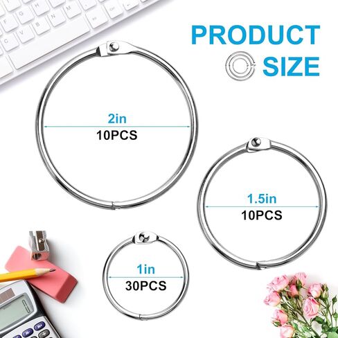 50 Pcs Binder Rings 3 Sizes 1in 1.5in 2in Book Rings for Index Cards Keychains, Metal Binder Rings for School, Home, or Office, Silver Cbfoeyk in Kuwait