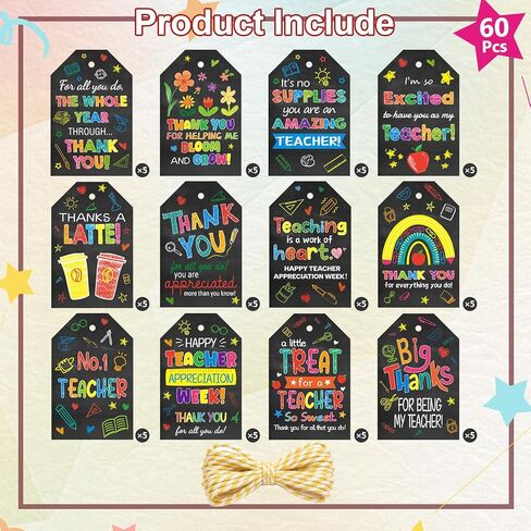 Ceiba Tree 60Pcs Thank You Teachers Tags with String Chalkboard Teacher Appreciation Gift Hanging Tags for Teacher Appreciation Week End of the Year School Gift Wrapping Supplies in Kuwait