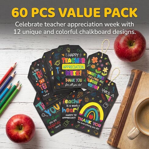 Ceiba Tree 60Pcs Thank You Teachers Tags with String Chalkboard Teacher Appreciation Gift Hanging Tags for Teacher Appreciation Week End of the Year School Gift Wrapping Supplies in Kuwait