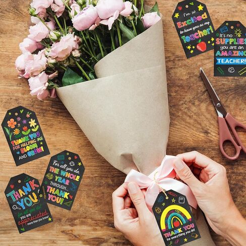 Ceiba Tree 60Pcs Thank You Teachers Tags with String Chalkboard Teacher Appreciation Gift Hanging Tags for Teacher Appreciation Week End of the Year School Gift Wrapping Supplies in Kuwait