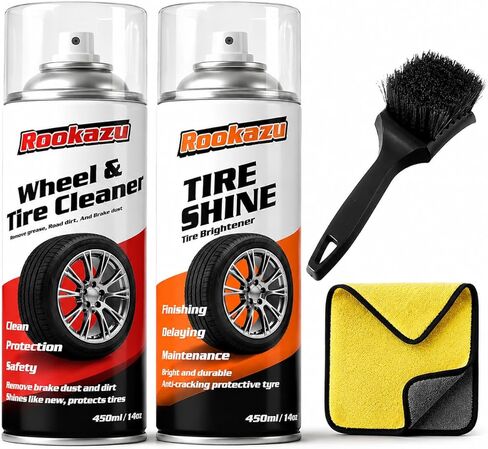 Tire Cleaner and Shine Kit- 14 oz Bottles, All-in-One Tire Care Set with Tire Cleaning Spray and High Gloss Tire Coating, Deep Cleaning, Wet Shine and Long-Lasting Protection for Cars, Trucks, SUVs in Kuwait