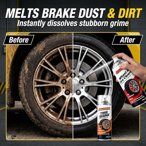 Tire Cleaner and Shine Kit- 14 oz Bottles, All-in-One Tire Care Set with Tire Cleaning Spray and High Gloss Tire Coating, Deep Cleaning, Wet Shine and Long-Lasting Protection for Cars, Trucks, SUVs in Kuwait