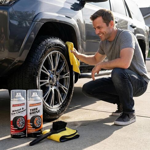 Tire Cleaner and Shine Kit- 14 oz Bottles, All-in-One Tire Care Set with Tire Cleaning Spray and High Gloss Tire Coating, Deep Cleaning, Wet Shine and Long-Lasting Protection for Cars, Trucks, SUVs in Kuwait