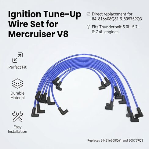 طقم ضبط الإشعال عالي الأداء، بديل لـ Mercruiser V8 5.0 5.7 Thunderbolt، مجموعة أسلاك توصيل الإشعال الزرقاء تحل محل 84-816608Q61 و805759Q3 in Kuwait