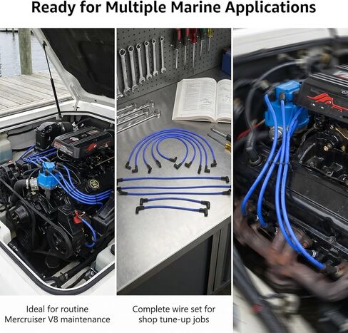 طقم ضبط الإشعال عالي الأداء، بديل لـ Mercruiser V8 5.0 5.7 Thunderbolt، مجموعة أسلاك توصيل الإشعال الزرقاء تحل محل 84-816608Q61 و805759Q3 in Kuwait