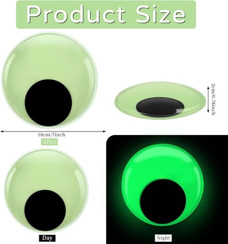 CCINEE 4 Pack Glow in The Dark Giant Googly Eyes, 6 Inches Large Luminous Wiggle Eyes for Halloween Outdoor Bushes Tree Crafts Decoration Self Adhesive Round Glowing Eyes for DIY Craft in Kuwait