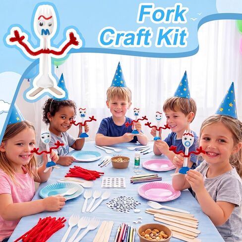 Foilswirl 50 Sets Fork Kit DIY Disposable Creativity Includes Sporks Red Pipe Cleaners Self Adhesive Wiggle Googly Sticks Card Bags Make Your Own Craft for Party Projects in Kuwait