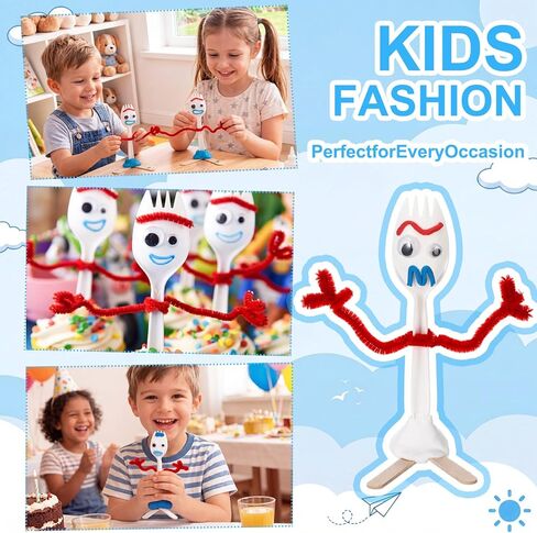 Foilswirl 50 Sets Fork Kit DIY Disposable Creativity Includes Sporks Red Pipe Cleaners Self Adhesive Wiggle Googly Sticks Card Bags Make Your Own Craft for Party Projects in Kuwait