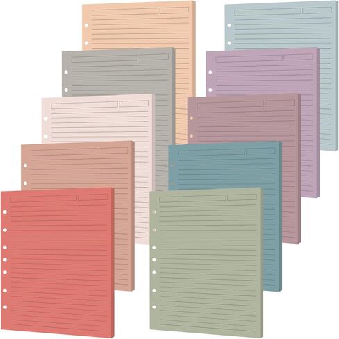 100 Sheets A5 7-Hole Lined Refill Paper Binder Inserts 5.5" x 8.5" Loose Leaf Papers 10 Colorful Line Planner for Mini 3 or 7 Ring Binders Junior Size Notebooks for Office School Business Home(Pastel) in Kuwait