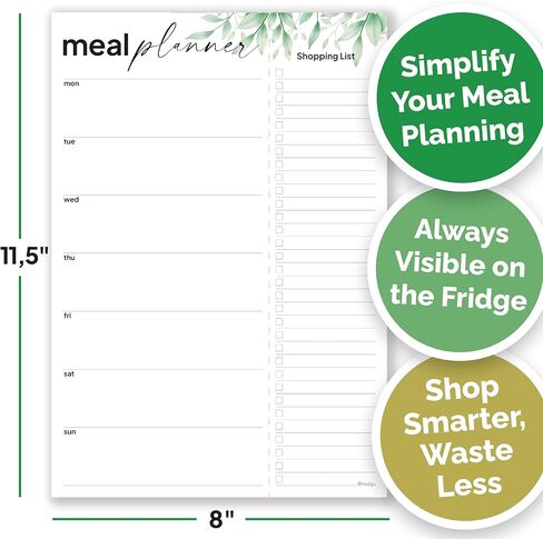 Weekly Meal Planner For Fridge with Tear Off Shopping List, Size 8" x 11.5", Magnetic Shopping List Pad For Fridge, Meal Planning Notepad, Weekly Meal Planner Notepad, Greenery Design. in Kuwait
