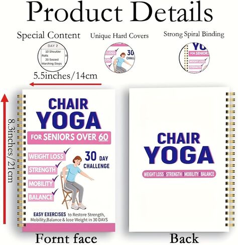 30-Day Gentle Chair Yoga for Seniors 60+ – 40+ Low-Intensity Poses to Improve Balance, Strength & Daily Mobility – Spiral-Bound Fitness Guide in Kuwait