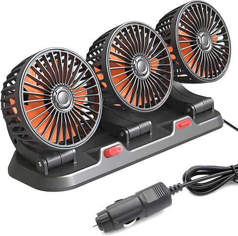 12V Car Cooling Three-Head Fan, 360° Rotation, 2-Speed Adjustable, Low Noise, Portable Fan for SUV, RV, Vehicle, Boat, Golf Cart with 51-Inch Cord in Kuwait
