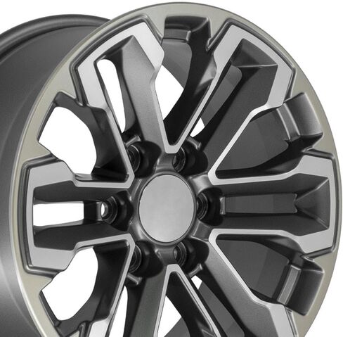 إطارات OE Wheels CV69 مقاس 18 بوصة تناسب Silverado 1500 Style 6-139.7 18x8.5 وجه مصنوع من المعدن الساتان - لونين - هولاندر 5905 (مجموعة من 4) in Kuwait