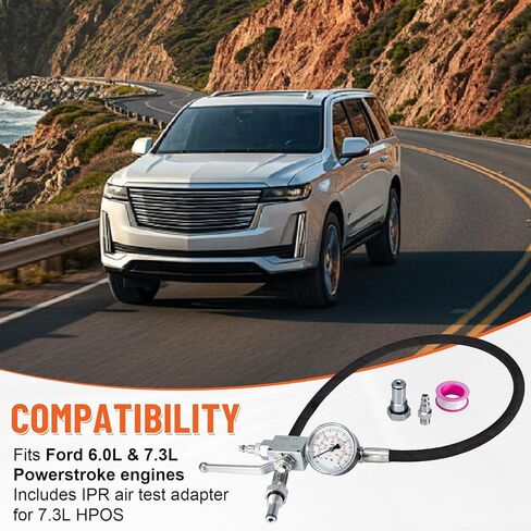 High Pressure Oil System IPR Air Test Tool Kit - Compatible with Ford 6.0L & 7.3L Diesel - Includes IPR Valve Fitting & Air Gauge in Kuwait