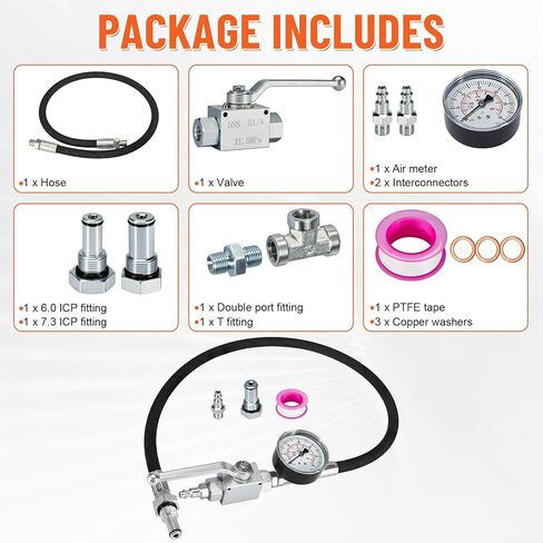 High Pressure Oil System IPR Air Test Tool Kit - Compatible with Ford 6.0L & 7.3L Diesel - Includes IPR Valve Fitting & Air Gauge in Kuwait