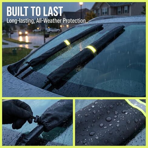 Cabilock 2Pcs Windshield Wiper Covers, 210D Heavy Duty Waterproof Wiper Blade Protector for Rain Snow Bird Poop, Universal Fit 25.5" Covers Sleeves with Reflective Strip for Cars, RVs, Trucks in Kuwait