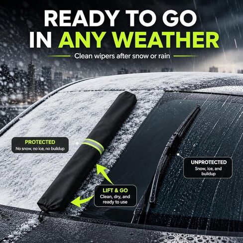 Cabilock 2Pcs Windshield Wiper Covers, 210D Heavy Duty Waterproof Wiper Blade Protector for Rain Snow Bird Poop, Universal Fit 25.5" Covers Sleeves with Reflective Strip for Cars, RVs, Trucks in Kuwait