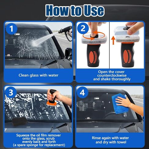 zxbaers Glass Oil Film Remover for Car, Glass Guard Cleaner with Car Wash Sponge and Towel, Glass Emulsion Cleaner, Remover Oil Film & Smudges, Improve Windshield Clarity for Safe Driving in Kuwait