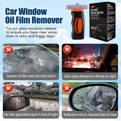 zxbaers Glass Oil Film Remover for Car, Glass Guard Cleaner with Car Wash Sponge and Towel, Glass Emulsion Cleaner, Remover Oil Film & Smudges, Improve Windshield Clarity for Safe Driving in Kuwait