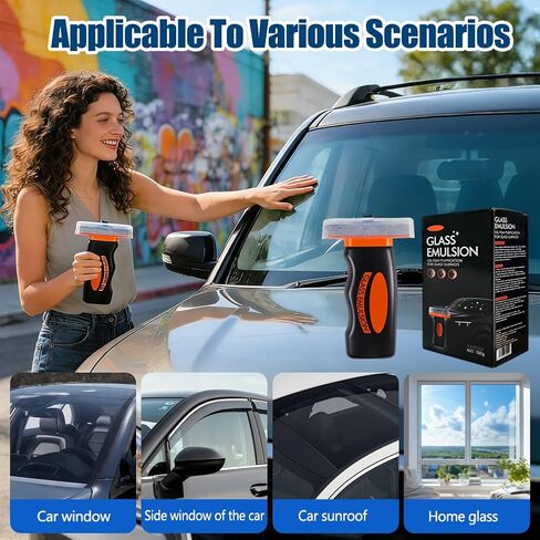 zxbaers Glass Oil Film Remover for Car, Glass Guard Cleaner with Car Wash Sponge and Towel, Glass Emulsion Cleaner, Remover Oil Film & Smudges, Improve Windshield Clarity for Safe Driving in Kuwait