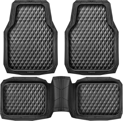 CAR PASS Heavy Duty Rubber Car Mats, Deep Dish All-Weather Floor Mat for Car Full Set Durable Anti-Slip 3D Rhombus Waterproof Trim to Fit Liner Universal Fit Automotive,Sedan,SUV,Truck, 3 Piece Black in Kuwait
