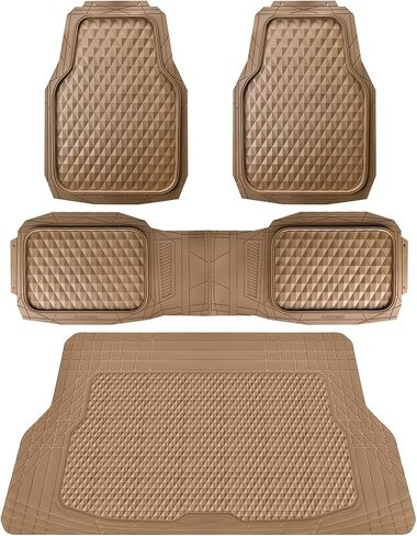CAR PASS Heavy Duty Rubber Car Mats, Deep Dish All-Weather Floor Mat for Car Full Set Durable Anti-Slip 3D Rhombus Waterproof Trim to Fit Liner Universal Fit Automotive,Sedan,SUV,Truck, 3 Piece Black in Saudi Arabia